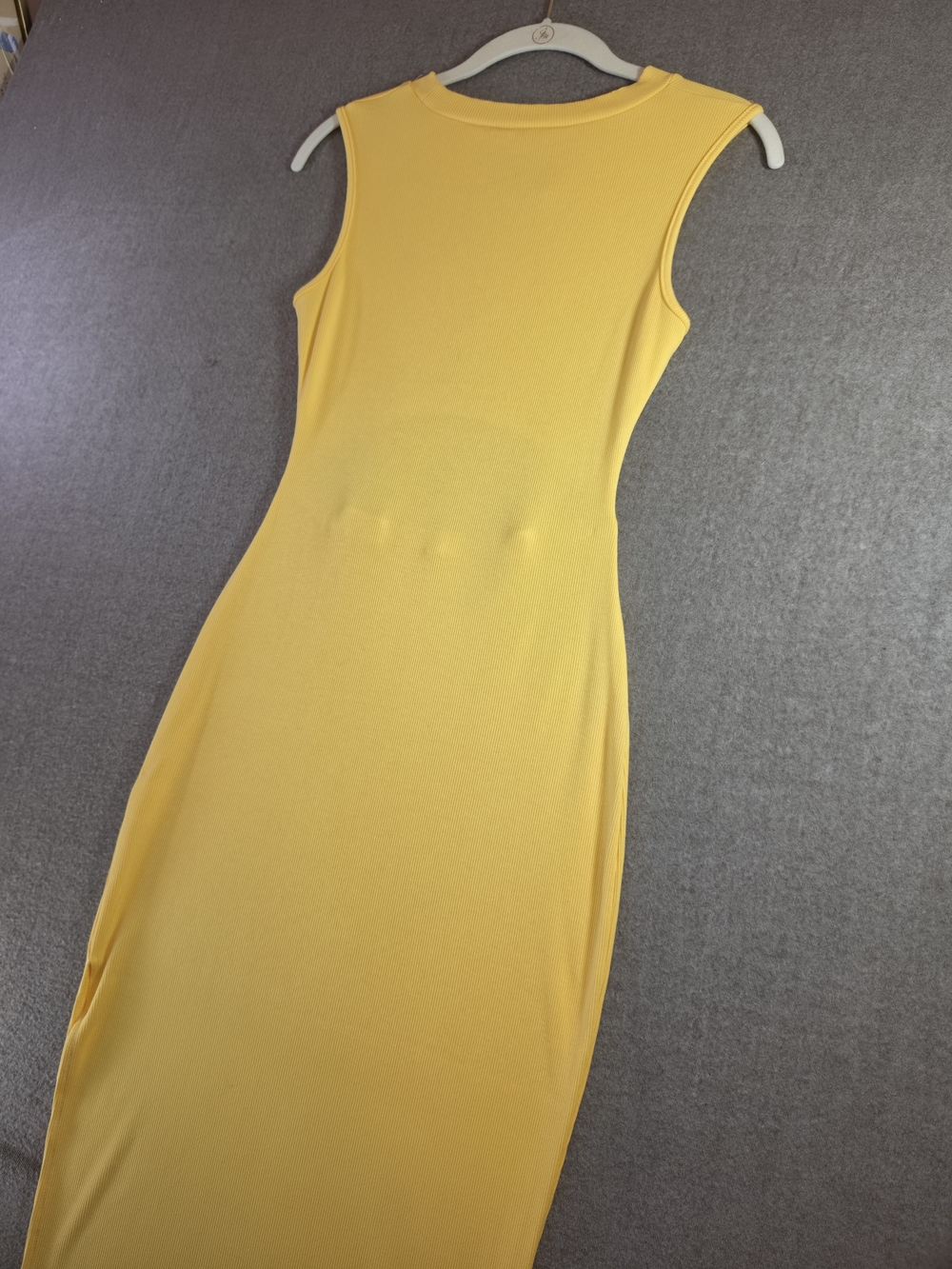 Sleeveless Stretchy Ribbed Yellow Midi Bodycon Dress Women's Small